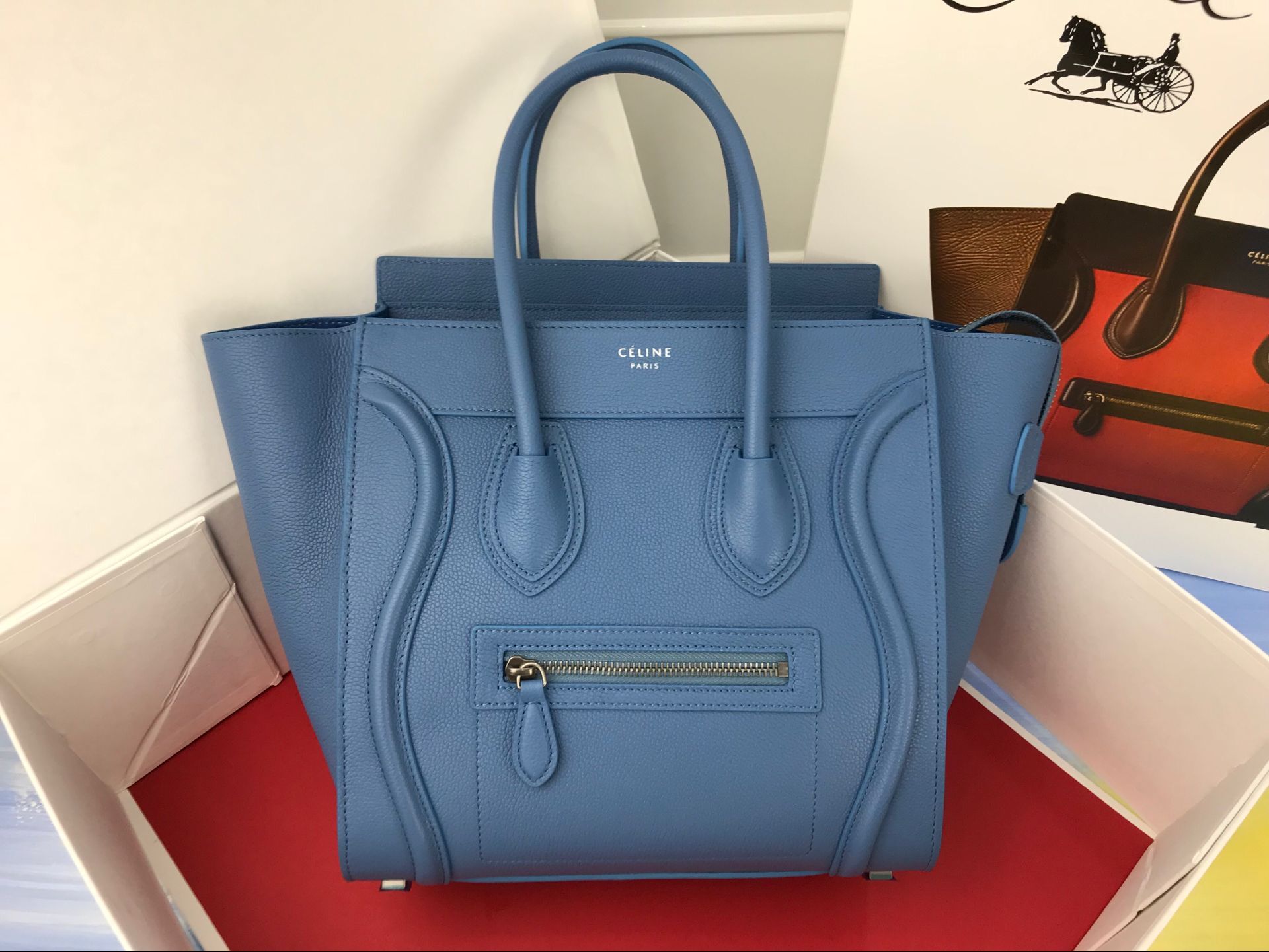 Celine Luggage Micro Tote Bag Original Leather CLY33081M blue Celine Luggage Micro Tote Bag Original Leather CLY33081M blue