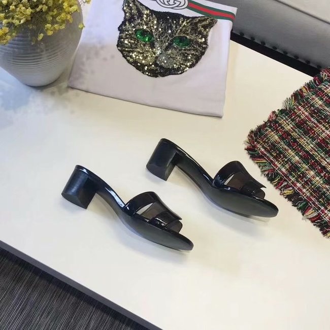 Hermes lady leather Slipper HO814HMJ Heel high 5CM black Hermes lady leather Slipper HO814HMJ Heel high 5CM black