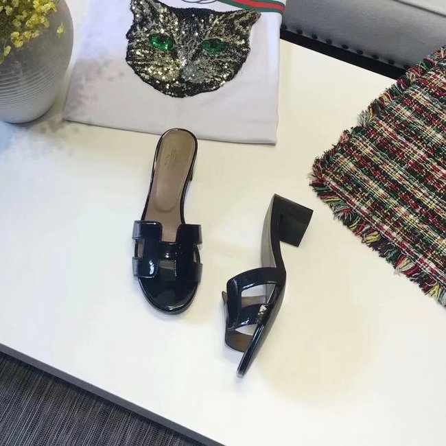 Hermes lady leather Slipper HO814HMJ Heel high 5CM black Hermes lady leather Slipper HO814HMJ Heel high 5CM black