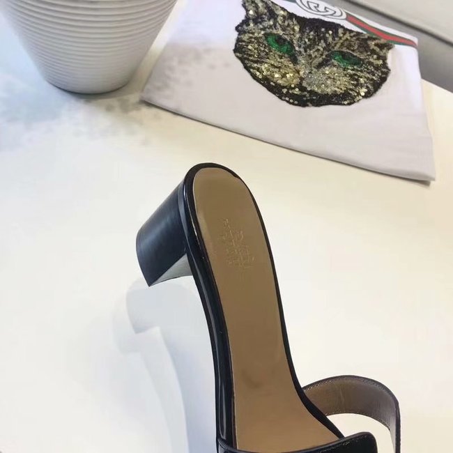 Hermes lady leather Slipper HO814HMJ Heel high 5CM black Hermes lady leather Slipper HO814HMJ Heel high 5CM black