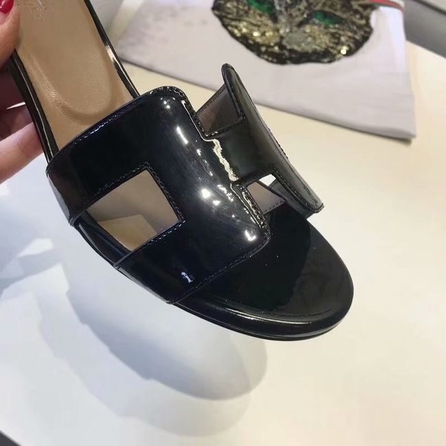 Hermes lady leather Slipper HO814HMJ Heel high 5CM black Hermes lady leather Slipper HO814HMJ Heel high 5CM black