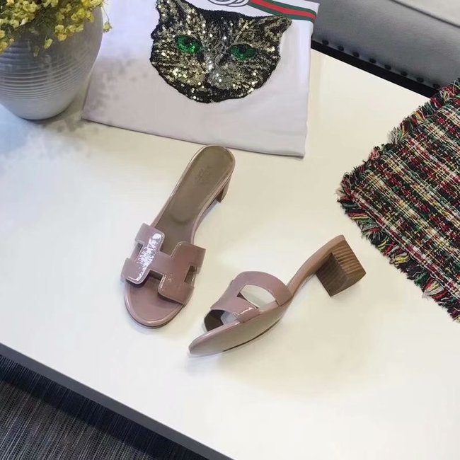 Hermes lady leather Slipper HO814HMJ Heel high 5CM pink Hermes lady leather Slipper HO814HMJ Heel high 5CM pink