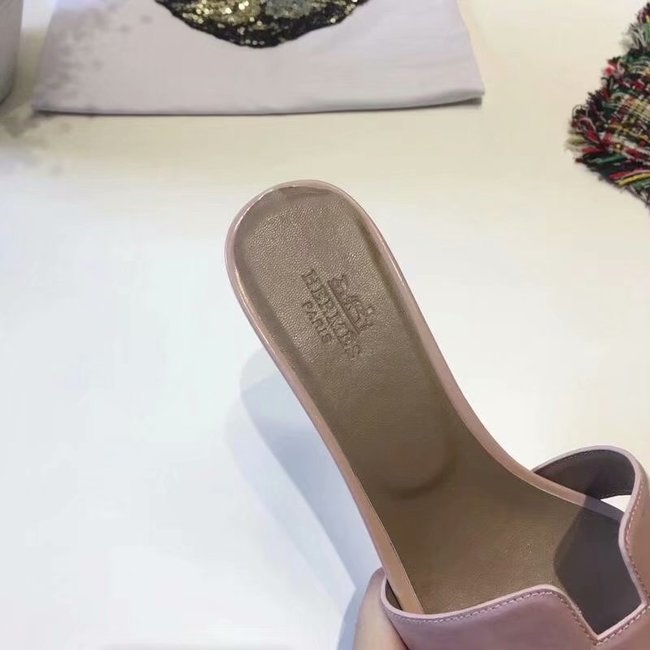 Hermes lady leather Slipper HO814HMJ Heel high 5CM pink Hermes lady leather Slipper HO814HMJ Heel high 5CM pink