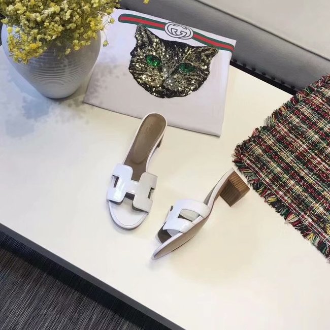 Hermes lady leather Slipper HO814HMJ Heel high 5CM white Hermes lady leather Slipper HO814HMJ Heel high 5CM white
