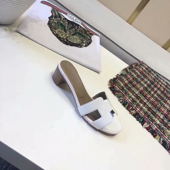 Hermes lady leather Slipper HO814HMJ Heel high 5CM white Hermes lady leather Slipper HO814HMJ Heel high 5CM white