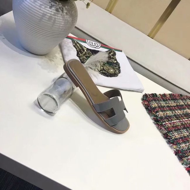 Hermes lady leather fashion Slipper HO808HMJ grey Hermes lady leather fashion Slipper HO808HMJ grey
