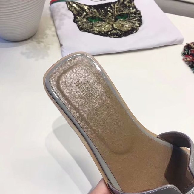 Hermes lady leather fashion Slipper HO808HMJ grey Hermes lady leather fashion Slipper HO808HMJ grey