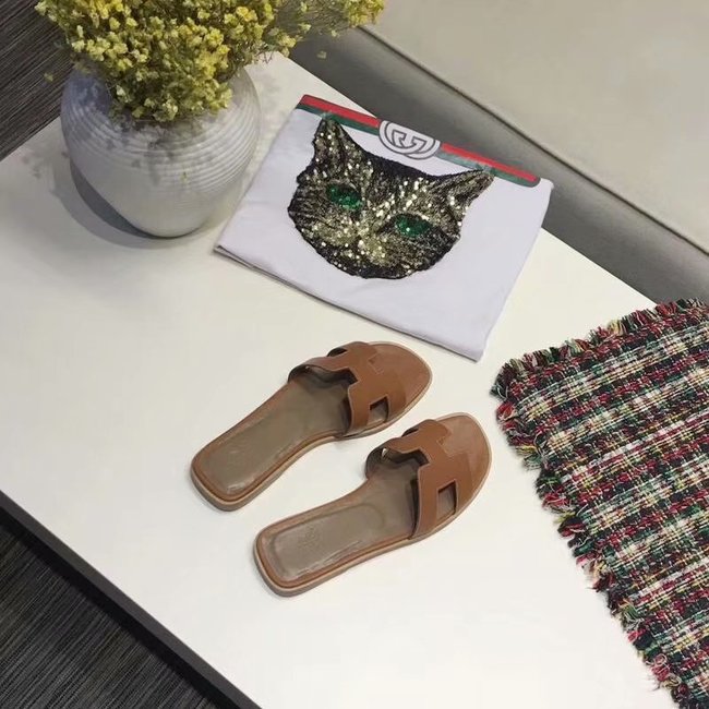 Hermes lady leather fashion Slipper HO809HMJ brown Hermes lady leather fashion Slipper HO809HMJ brown