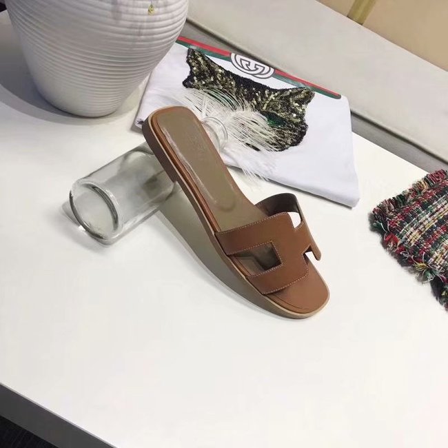 Hermes lady leather fashion Slipper HO809HMJ brown Hermes lady leather fashion Slipper HO809HMJ brown