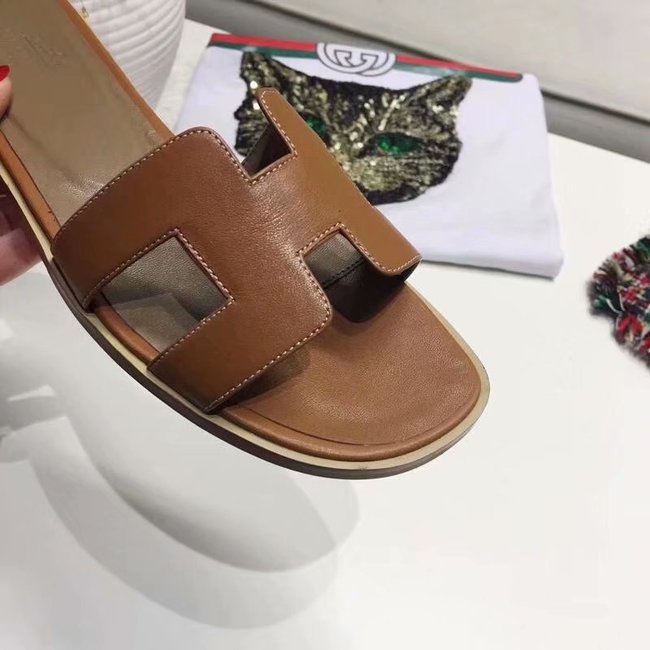 Hermes lady leather fashion Slipper HO809HMJ brown Hermes lady leather fashion Slipper HO809HMJ brown
