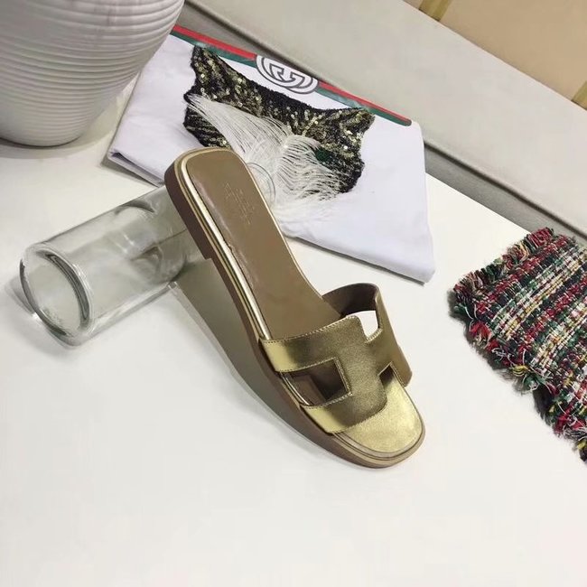 Hermes lady leather fashion Slipper HO809HMJ gold Hermes lady leather fashion Slipper HO809HMJ gold