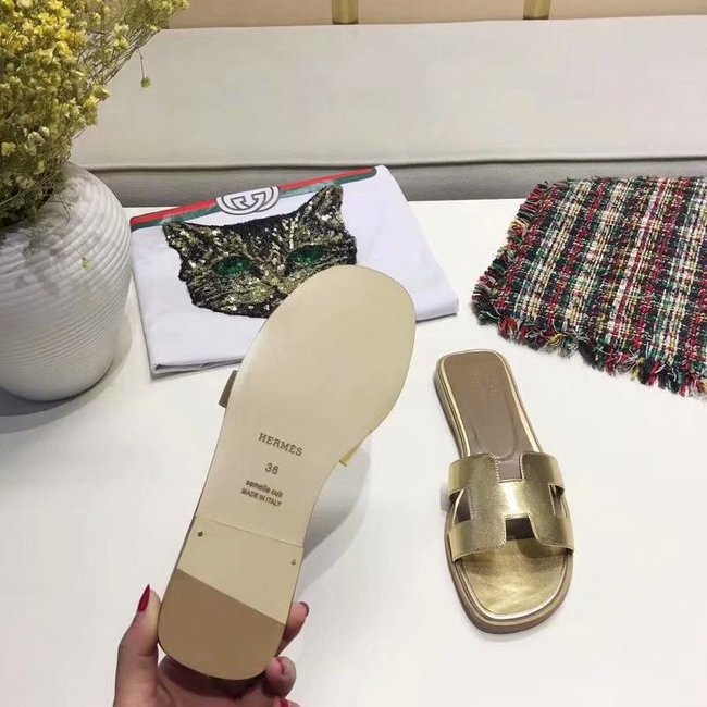 Hermes lady leather fashion Slipper HO809HMJ gold Hermes lady leather fashion Slipper HO809HMJ gold