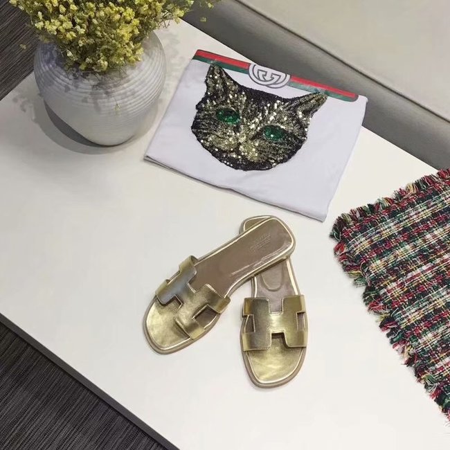Hermes lady leather fashion Slipper HO809HMJ gold Hermes lady leather fashion Slipper HO809HMJ gold