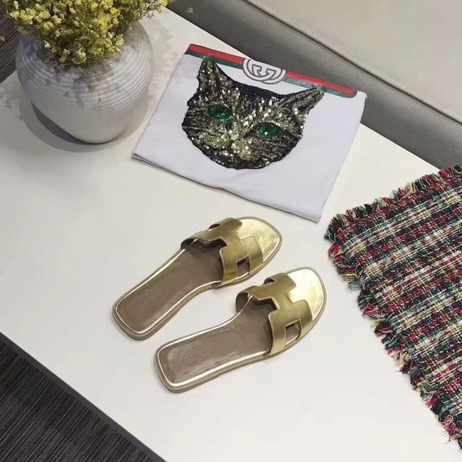 Hermes lady leather fashion Slipper HO809HMJ gold Hermes lady leather fashion Slipper HO809HMJ gold