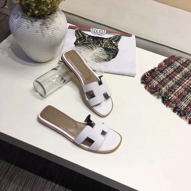 Hermes lady leather fashion Slipper HO809HMJ white Hermes lady leather fashion Slipper HO809HMJ white