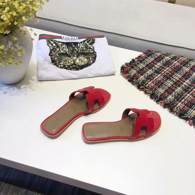 Hermes lady leather fashion Slipper HO811HMJ red Hermes lady leather fashion Slipper HO811HMJ red