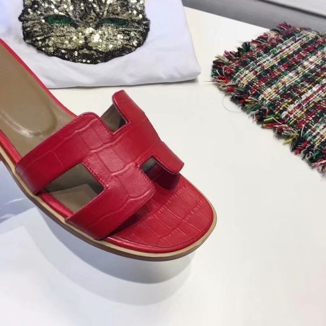 Hermes lady leather fashion Slipper HO811HMJ red Hermes lady leather fashion Slipper HO811HMJ red