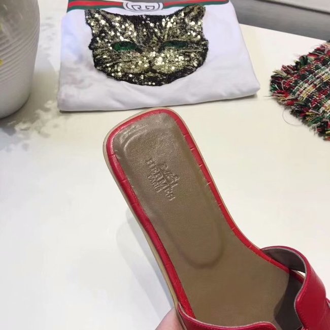 Hermes lady leather fashion Slipper HO811HMJ red Hermes lady leather fashion Slipper HO811HMJ red