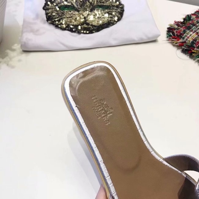 Hermes lady leather fashion Slipper HO811HMJ silver Hermes lady leather fashion Slipper HO811HMJ silver