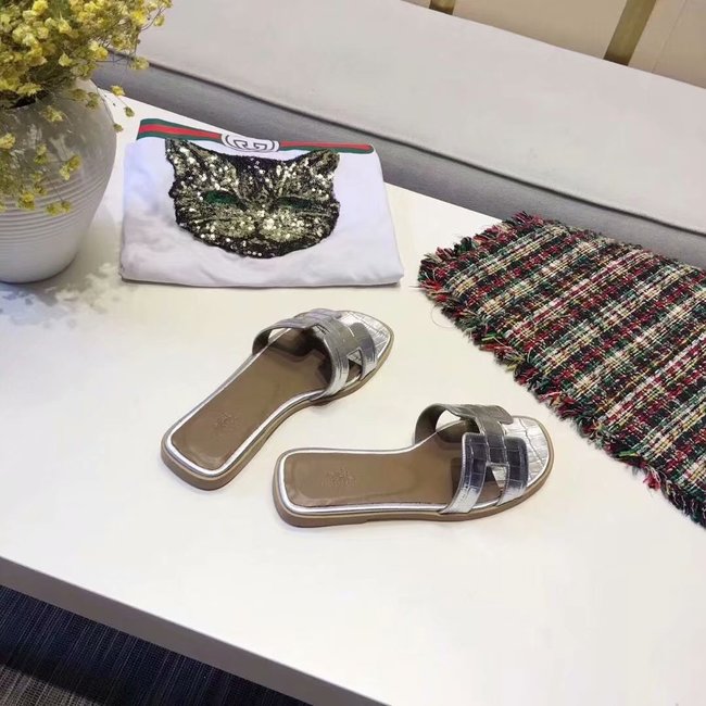 Hermes lady leather fashion Slipper HO811HMJ silver Hermes lady leather fashion Slipper HO811HMJ silver