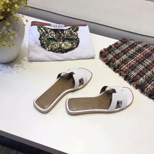 Hermes lady leather fashion Slipper HO811HMJ white Hermes lady leather fashion Slipper HO811HMJ white