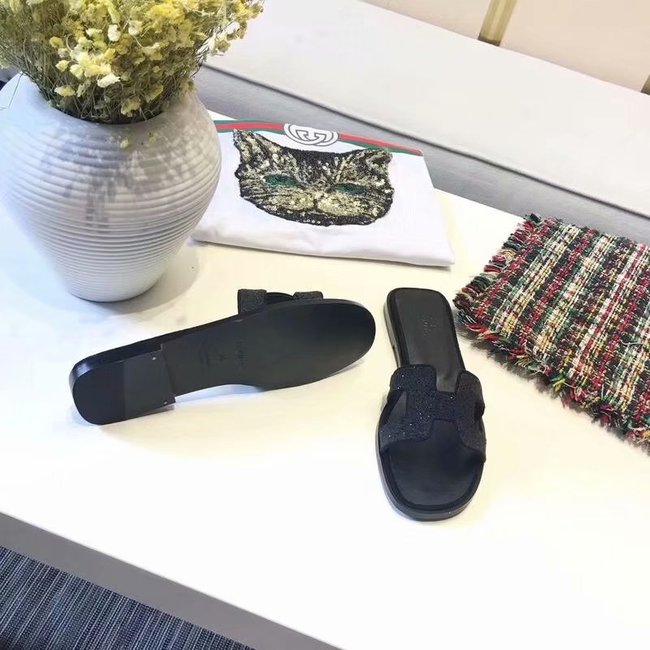 Hermes lady leather fashion Slipper HO812HMJ black Hermes lady leather fashion Slipper HO812HMJ black