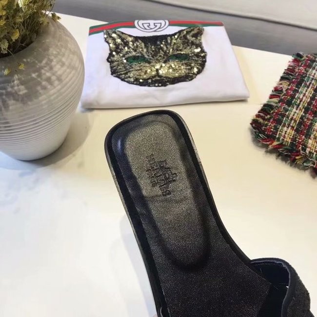 Hermes lady leather fashion Slipper HO812HMJ black Hermes lady leather fashion Slipper HO812HMJ black