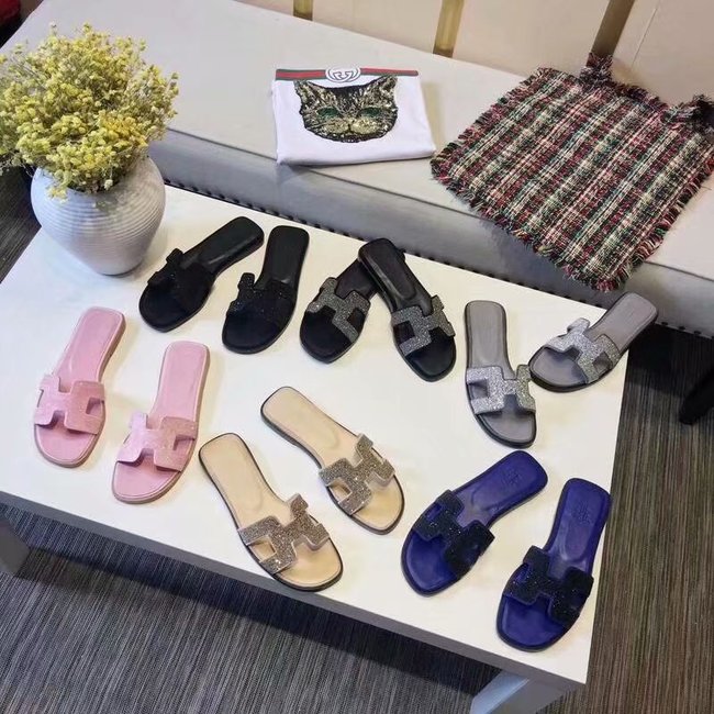 Hermes lady leather fashion Slipper HO812HMJ blue Hermes lady leather fashion Slipper HO812HMJ blue