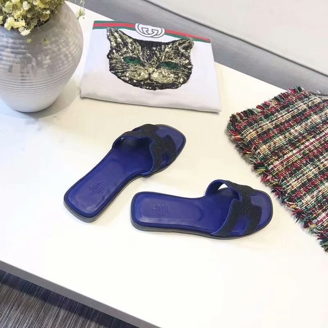 Hermes lady leather fashion Slipper HO812HMJ blue Hermes lady leather fashion Slipper HO812HMJ blue