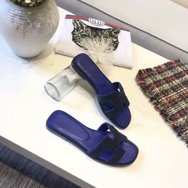 Hermes lady leather fashion Slipper HO812HMJ blue Hermes lady leather fashion Slipper HO812HMJ blue