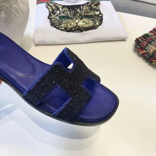 Hermes lady leather fashion Slipper HO812HMJ blue Hermes lady leather fashion Slipper HO812HMJ blue