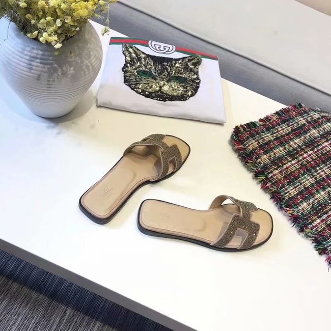 Hermes lady leather fashion Slipper HO812HMJ gold Hermes lady leather fashion Slipper HO812HMJ gold