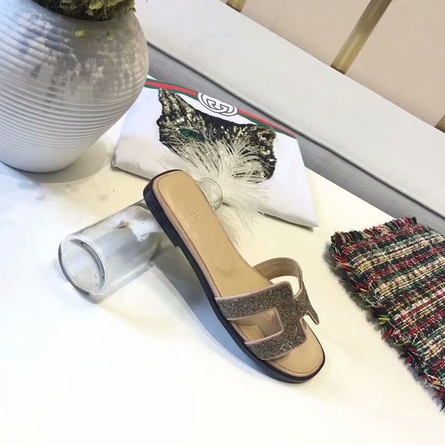Hermes lady leather fashion Slipper HO812HMJ gold Hermes lady leather fashion Slipper HO812HMJ gold