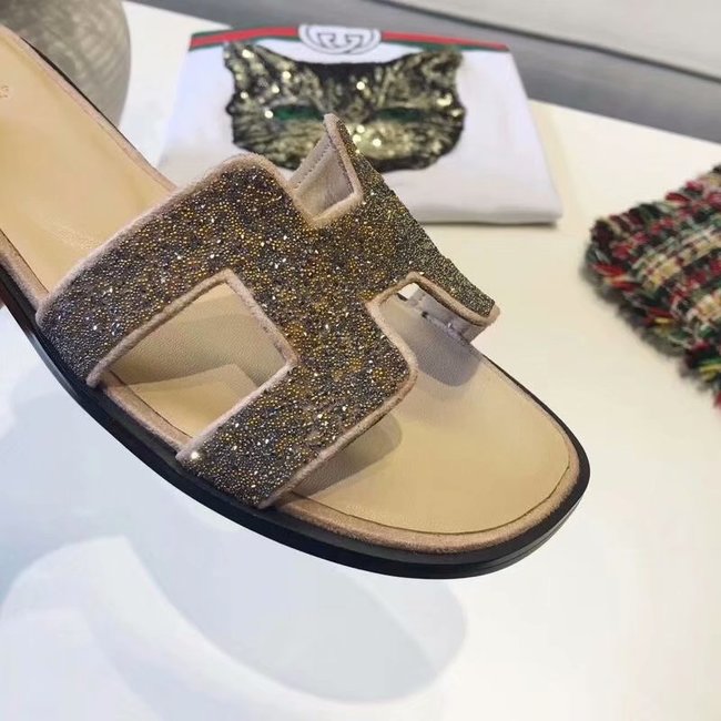 Hermes lady leather fashion Slipper HO812HMJ gold Hermes lady leather fashion Slipper HO812HMJ gold