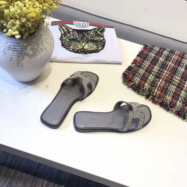 Hermes lady leather fashion Slipper HO812HMJ grey Hermes lady leather fashion Slipper HO812HMJ grey