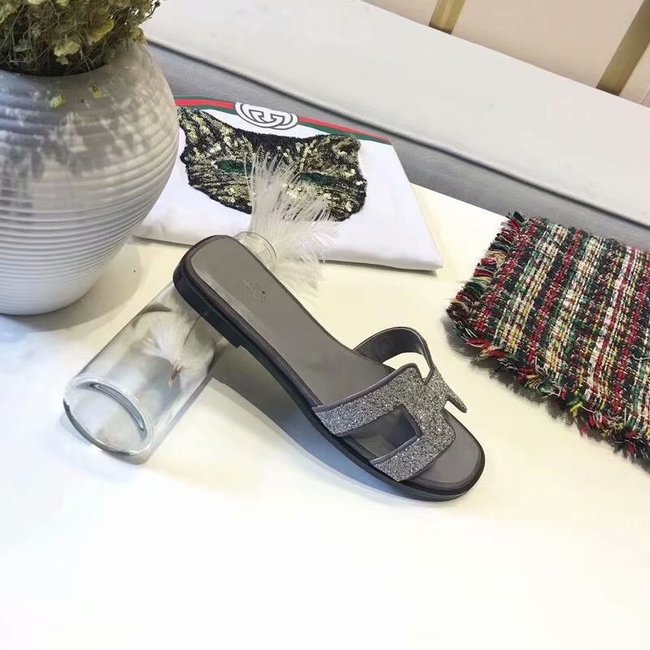 Hermes lady leather fashion Slipper HO812HMJ grey Hermes lady leather fashion Slipper HO812HMJ grey