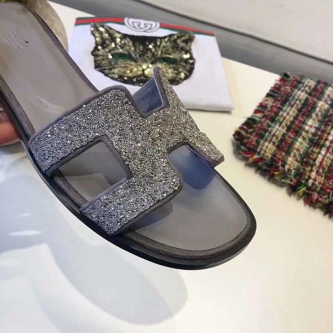 Hermes lady leather fashion Slipper HO812HMJ grey Hermes lady leather fashion Slipper HO812HMJ grey