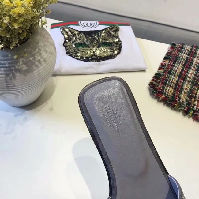 Hermes lady leather fashion Slipper HO812HMJ grey Hermes lady leather fashion Slipper HO812HMJ grey