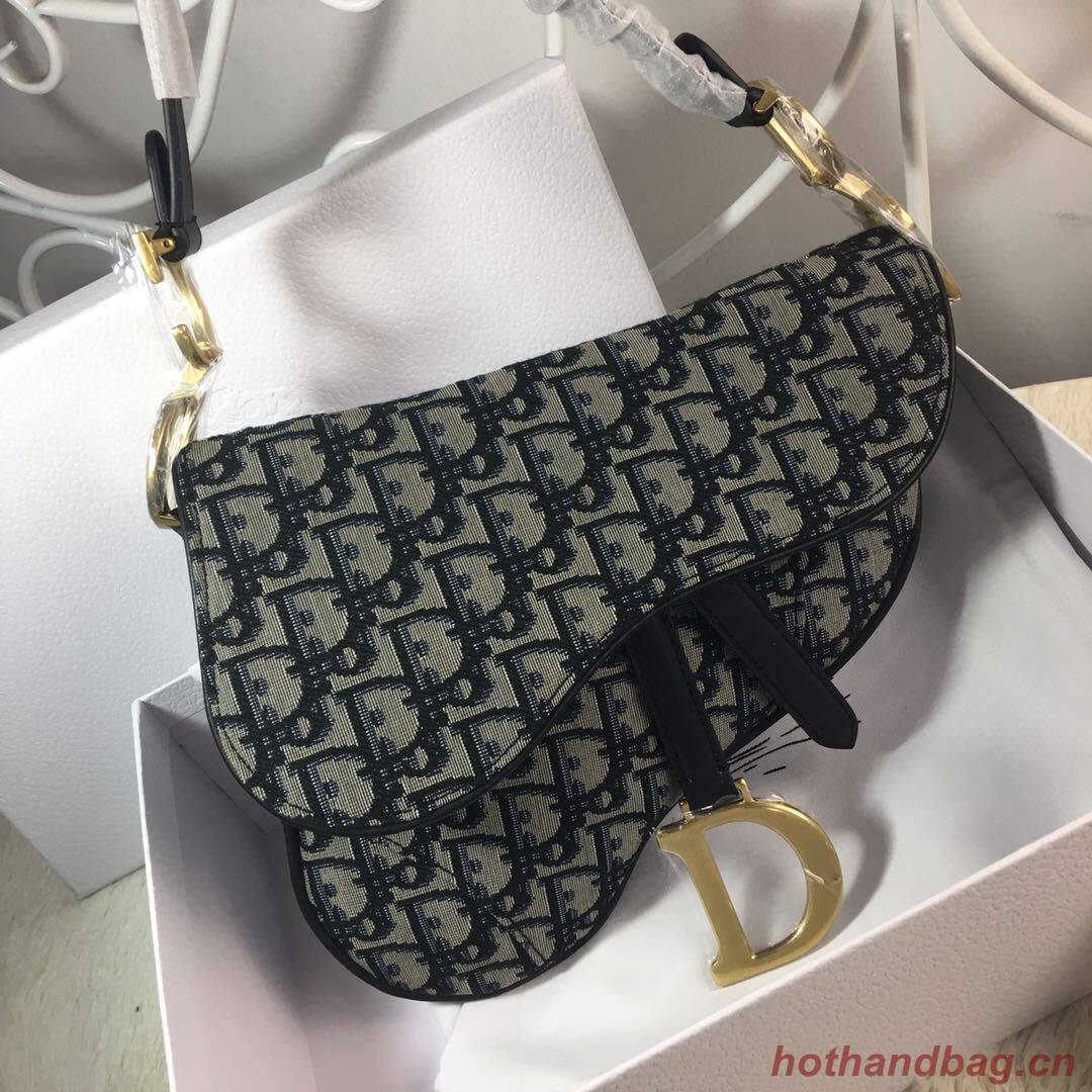 Dior SADDLE BAG IN BLUE CANVAS M0446C black Dior SADDLE BAG IN BLUE CANVAS M0446C black