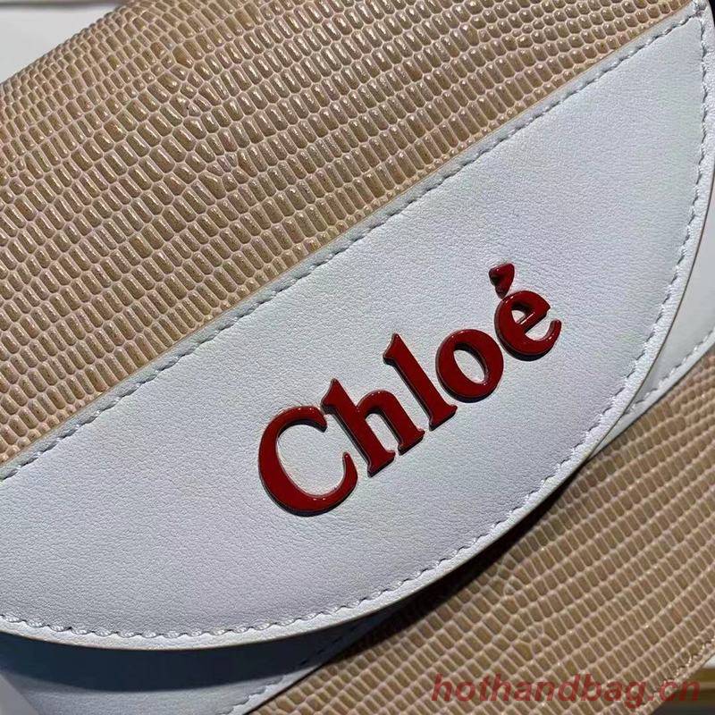Chloe Small Aby Lock Chain Bag in Embossed Lizard Effect on Calfskin & Goatskin 3S035 White Chloe Small Aby Lock Chain Bag in Embossed Lizard Effect on Calfskin & Goatskin 3S035 White
