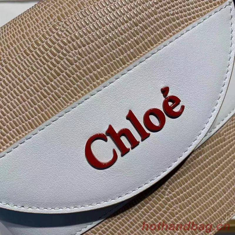 Chloe Small Aby Lock Chain Bag in Embossed Lizard Effect on Calfskin & Goatskin 3S035 White Chloe Small Aby Lock Chain Bag in Embossed Lizard Effect on Calfskin & Goatskin 3S035 White