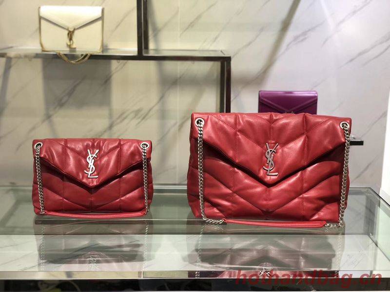 Yves Saint Laurent LOULOU PUFFER MEDIUM BAG IN QUILTED CRINKLED MATTE LEATHER Y577475 Red Yves Saint Laurent LOULOU PUFFER MEDIUM BAG IN QUILTED CRINKLED MATTE LEATHER Y577475 Red