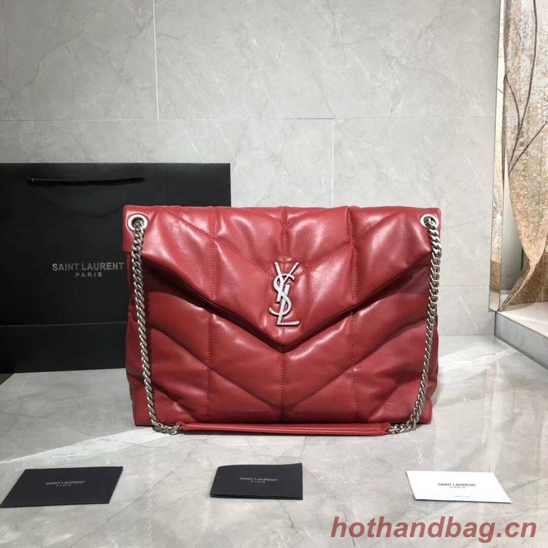 Yves Saint Laurent LOULOU PUFFER MEDIUM BAG IN QUILTED CRINKLED MATTE LEATHER Y577475 Red Yves Saint Laurent LOULOU PUFFER MEDIUM BAG IN QUILTED CRINKLED MATTE LEATHER Y577475 Red