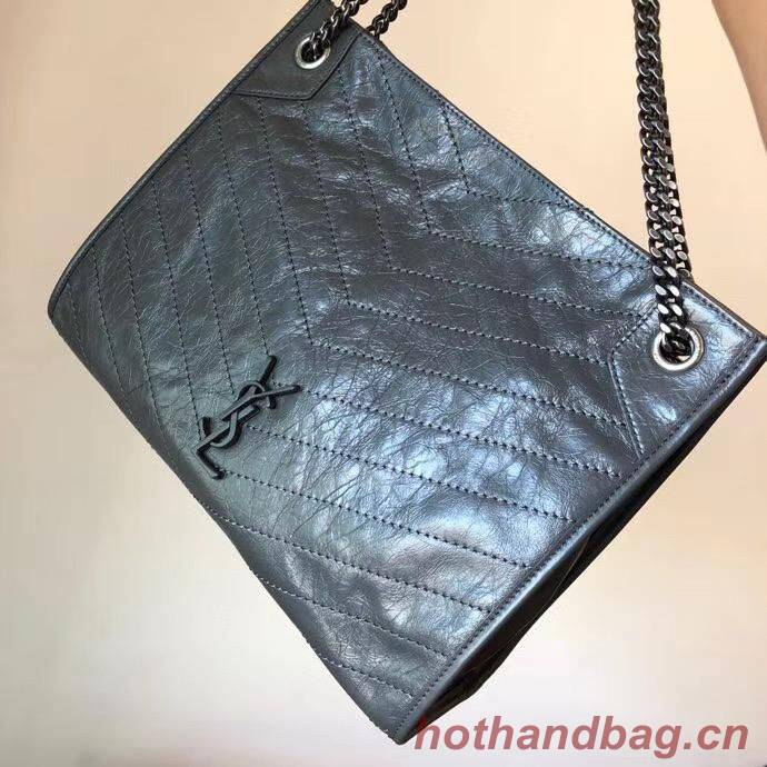SAINT LAURENT NIKI MEDIUM SHOPPING BAG IN CRINKLED VINTAGE LEATHER 5814 Dark Gray SAINT LAURENT NIKI MEDIUM SHOPPING BAG IN CRINKLED VINTAGE LEATHER 5814 Dark Gray