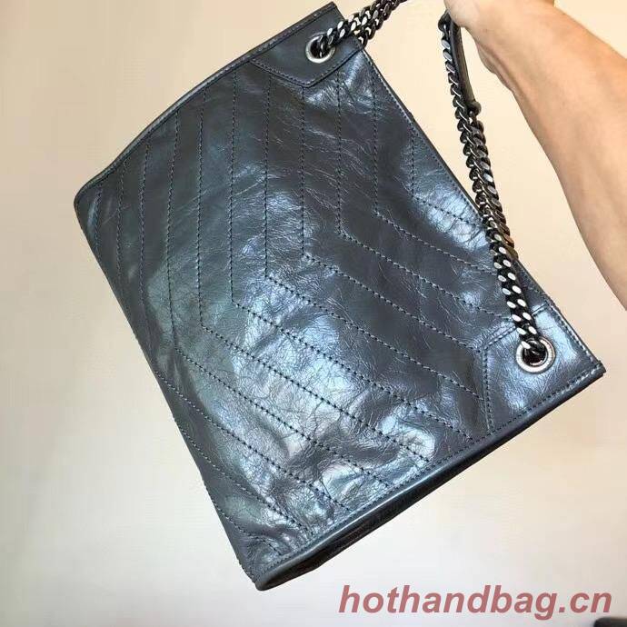 SAINT LAURENT NIKI MEDIUM SHOPPING BAG IN CRINKLED VINTAGE LEATHER 5814 Dark Gray SAINT LAURENT NIKI MEDIUM SHOPPING BAG IN CRINKLED VINTAGE LEATHER 5814 Dark Gray