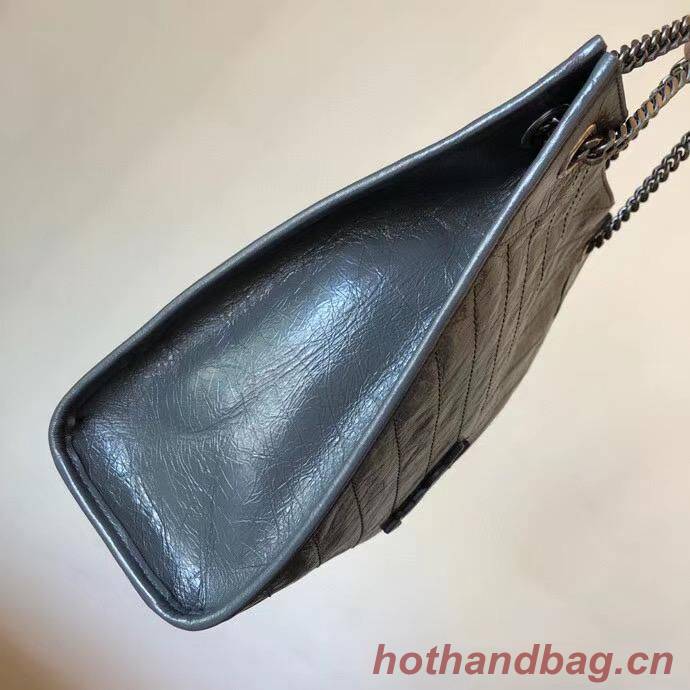 SAINT LAURENT NIKI MEDIUM SHOPPING BAG IN CRINKLED VINTAGE LEATHER 5814 Dark Gray SAINT LAURENT NIKI MEDIUM SHOPPING BAG IN CRINKLED VINTAGE LEATHER 5814 Dark Gray
