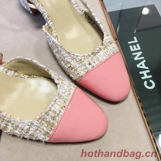 Chanel tweed slingbacks 55mm heel G31318 beige&pink Chanel tweed slingbacks 55mm heel G31318 beige&pink