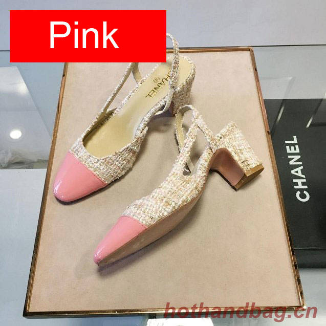 Chanel tweed slingbacks 55mm heel G31318 beige&pink Chanel tweed slingbacks 55mm heel G31318 beige&pink