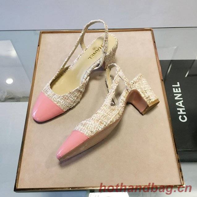 Chanel tweed slingbacks 55mm heel G31318 beige&pink Chanel tweed slingbacks 55mm heel G31318 beige&pink