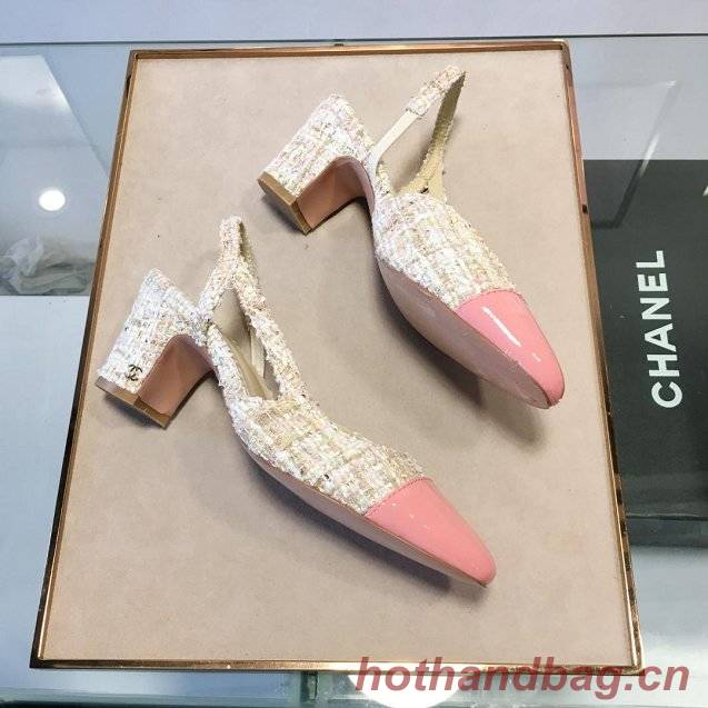 Chanel tweed slingbacks 55mm heel G31318 beige&pink Chanel tweed slingbacks 55mm heel G31318 beige&pink